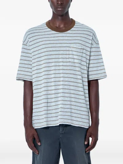 Visvim Striped Chest-pocket T-shirt In Blue