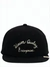 Visvim Structured Black Cap With Embroidered Cursive Text In Black