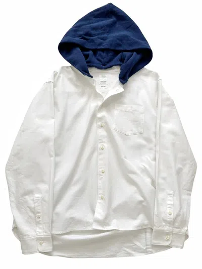 Pre-owned Visvim Sz1 Navy Hooded Ingall Shirt In White