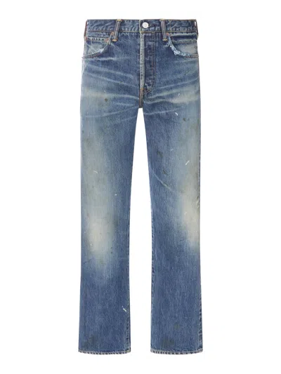 Visvim Social Sculpture 01 Wide-leg Distressed Jeans In Blue