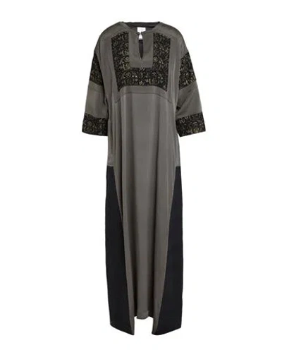 Visvim Wmv F. I.l. / Cubism Woman Maxi Dress Grey Size 3 Silk, Wool, Linen, Cotton In Black