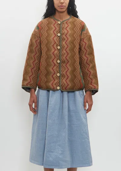 Visvim Wool Linen Reversible Jacquard Blanket Liner Jacket In Sand