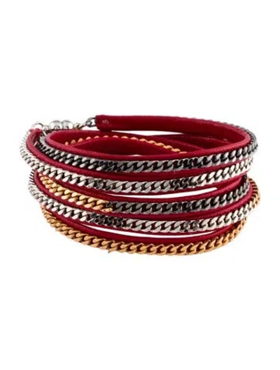 Pre-owned Vita Fede Leather Wrap Bracelet In Red