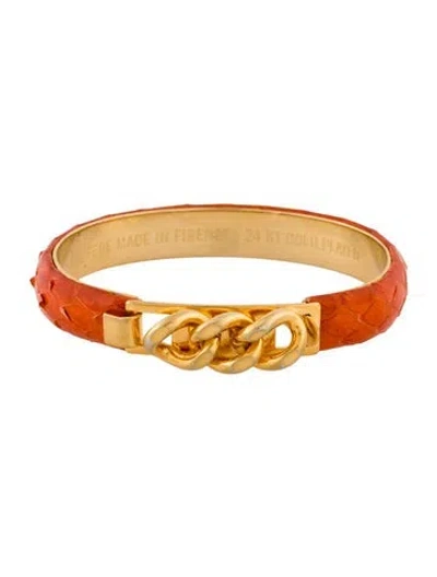 Pre-owned Vita Fede Snakeskin Curb Chain Bangle Bracelet In Orange