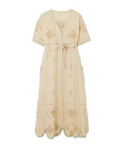 Vita Kin Anglaise Linen Midi Dress In Neutral