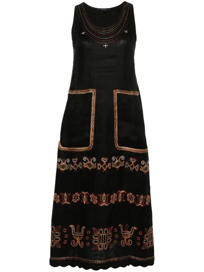 Vita Kin Ramya Embroidered Linen Midi Dress In Black Multi