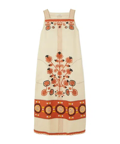 Vita Kin Embroidered Linen Midi Dress In Multi