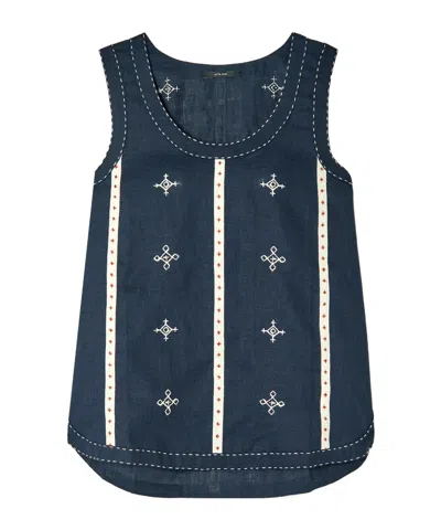 Vita Kin Embroidered Linen Top In Blue