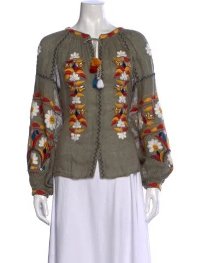 Pre-owned Vita Kin Embroidered Long Sleeve Top In Green