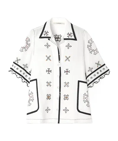 Vita Kin Greta Broderie Anglaise-trimmed Embroidered Linen Blouse In Multi