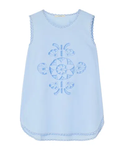 Vita Kin Havana Scalloped Broderie Anglaise Cotton-poplin Tank In Blue