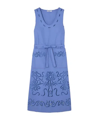 Vita Kin Katya Belted Scalloped Broderie Anglaise Cotton Midi Dress In Blue