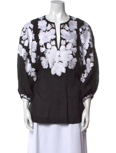 Pre-owned Vita Kin Linen Floral Print Blouse In Black