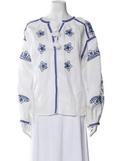 Pre-owned Vita Kin Linen Floral Print Blouse In White