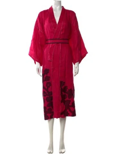 Pre-owned Vita Kin Linen Floral Print Robe In Red