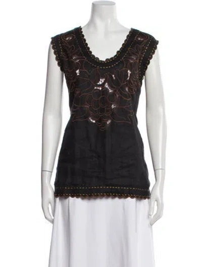 Pre-owned Vita Kin Linen Floral Print Top In Gray