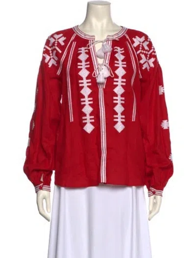 Pre-owned Vita Kin Linen Graphic Print Blouse In Red