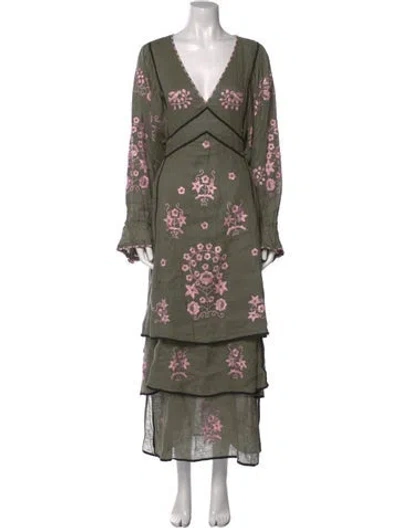 Pre-owned Vita Kin Linen Long Dress In Green