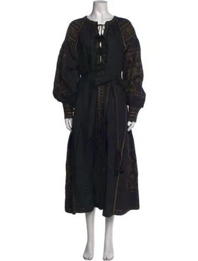 Pre-owned Vita Kin Linen Midi Length Dress In Black