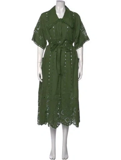Pre-owned Vita Kin Linen Midi Length Dress In Green