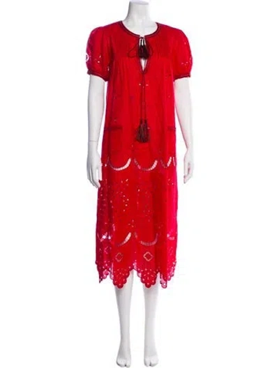 Pre-owned Vita Kin Linen Midi Length Dress In Red