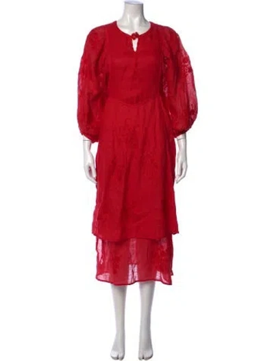 Pre-owned Vita Kin Linen Midi Length Dress In Red