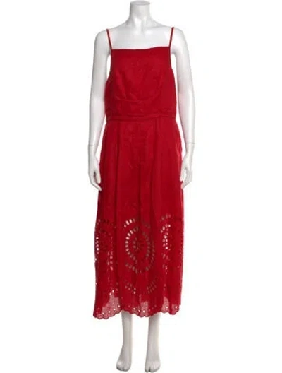 Pre-owned Vita Kin Linen Midi Length Dress In Red