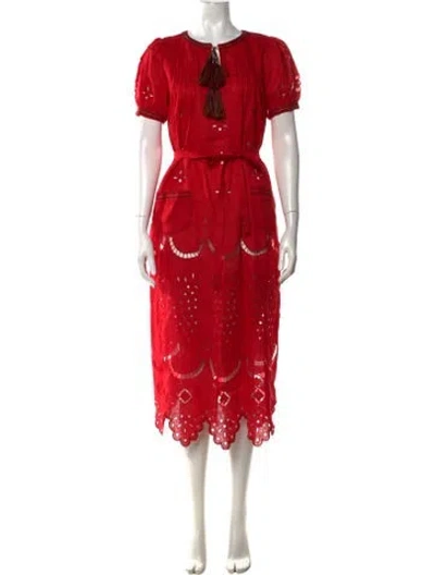 Pre-owned Vita Kin Linen Midi Length Dress In Red