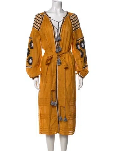 Pre-owned Vita Kin Linen Midi Length Dress In Yellow
