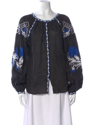 Pre-owned Vita Kin Linen Patterned Blouse In Black