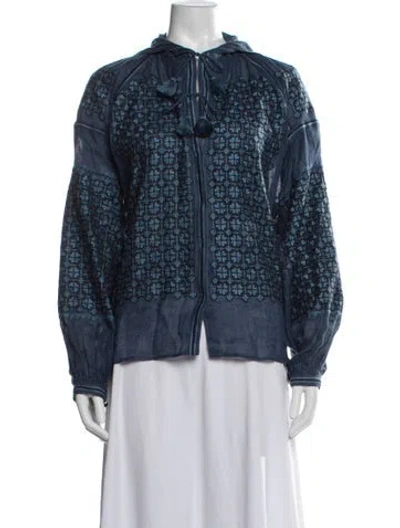 Pre-owned Vita Kin Linen Patterned Blouse In Blue