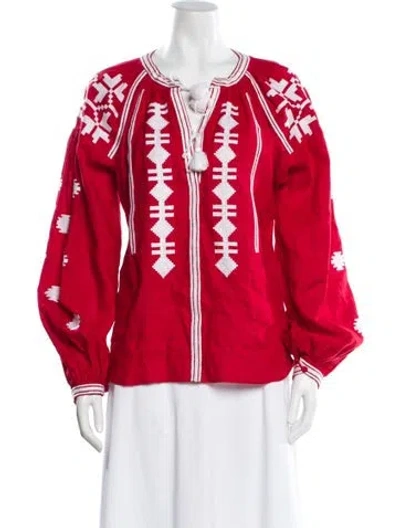 Pre-owned Vita Kin Linen Patterned Blouse In Red