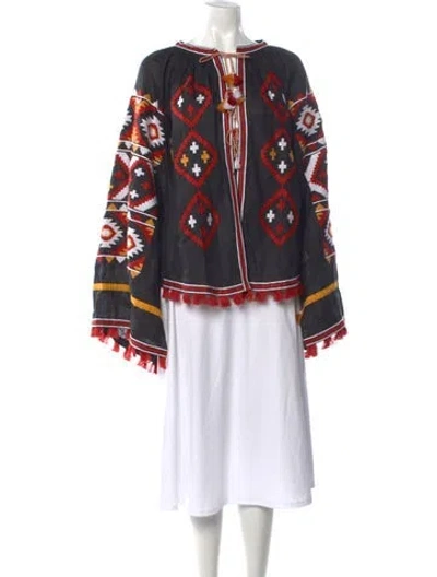 Pre-owned Vita Kin Linen Patterned Blouse In Red