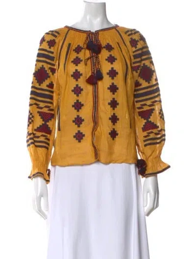 Pre-owned Vita Kin Linen Patterned Blouse In Yellow