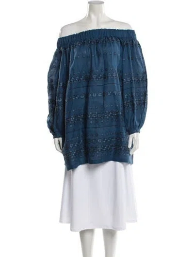 Pre-owned Vita Kin Linen Patterned Top In Blue