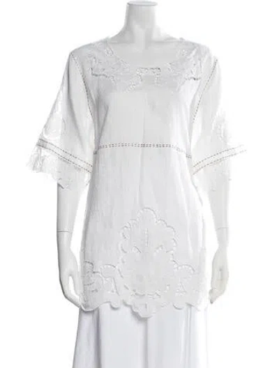 Pre-owned Vita Kin Linen Patterned Top In White