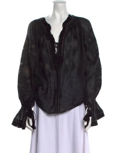 Pre-owned Vita Kin Linen Printed Blouse In Black