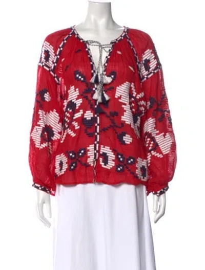 Pre-owned Vita Kin Linen Printed Blouse In Red