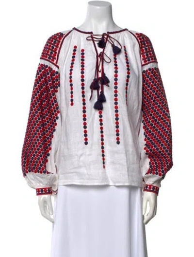 Pre-owned Vita Kin Linen Printed Blouse In White