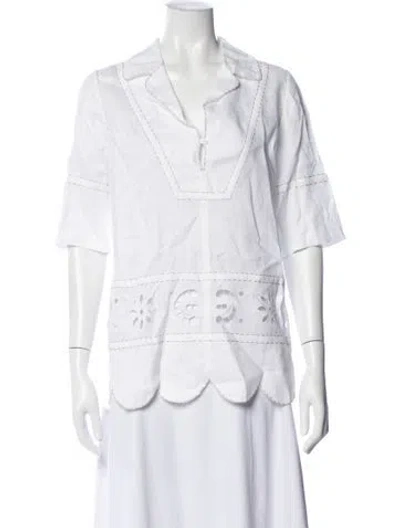 Pre-owned Vita Kin Linen Short Sleeve Blouse In White