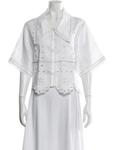 Pre-owned Vita Kin Linen Short Sleeve Blouse In White