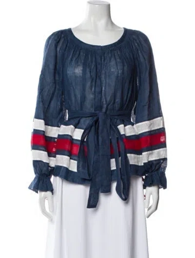 Pre-owned Vita Kin Linen Striped Blouse In Blue