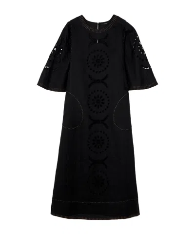 Vita Kin Mia Broderie Anglaise Linen Midi Dress In Black