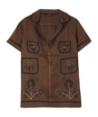 Vita Kin Misha Embroidered Linen Blouse In Brown