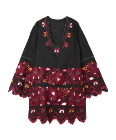 Vita Kin Pippa Embroidered Linen Mini Dress In Black