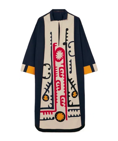 Vita Kin Rafshan Embroidered Cotton-poplin Kaftan In Blue