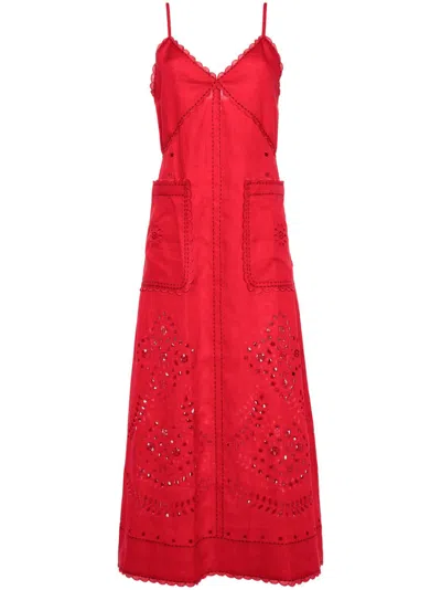 Vita Kin Luna Linen Midi Dress In Red