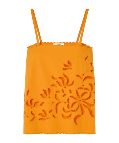 Vita Kin Sisi Embroidered Broderie Anglaise Cotton Top In Orange
