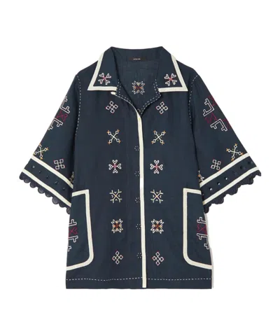 Vita Kin Trimmed Embroidered Linen Blouse In Multi