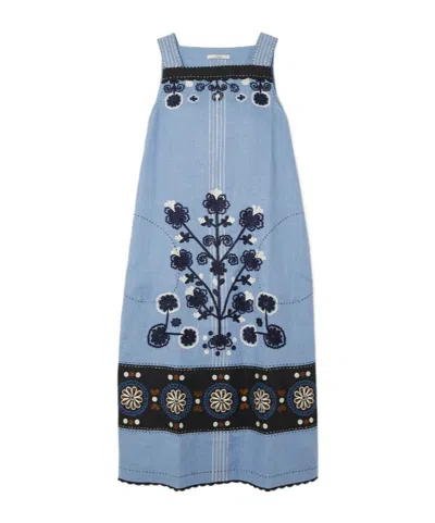 Vita Kin Ulya Embroidered Linen Midi Dress In Blue